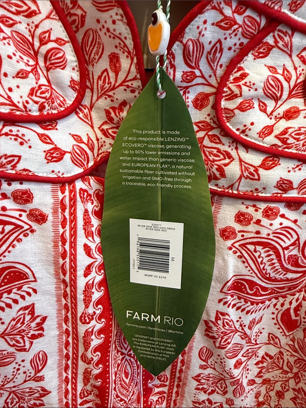 FARM Rio Red and White Puff-Sleeve Tie-Back Mini Dress - Picture 2 of 2